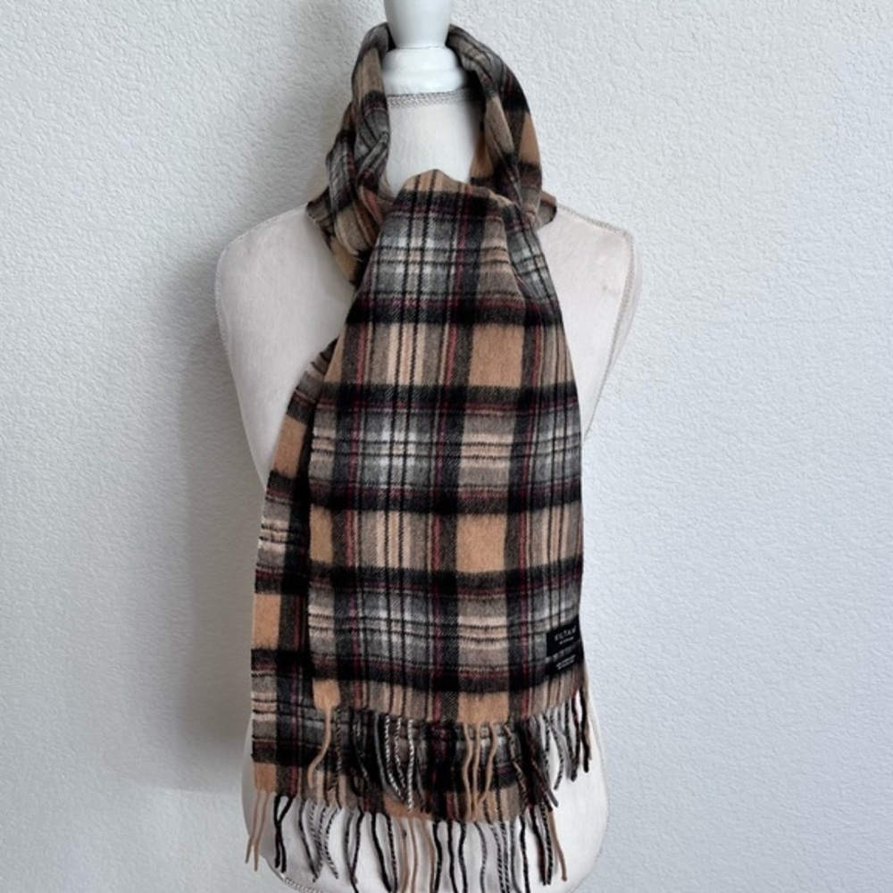 Kiltane of Scotland Tan Black Tartan Plaid  Lambswool Scarf Fringe Unisex
